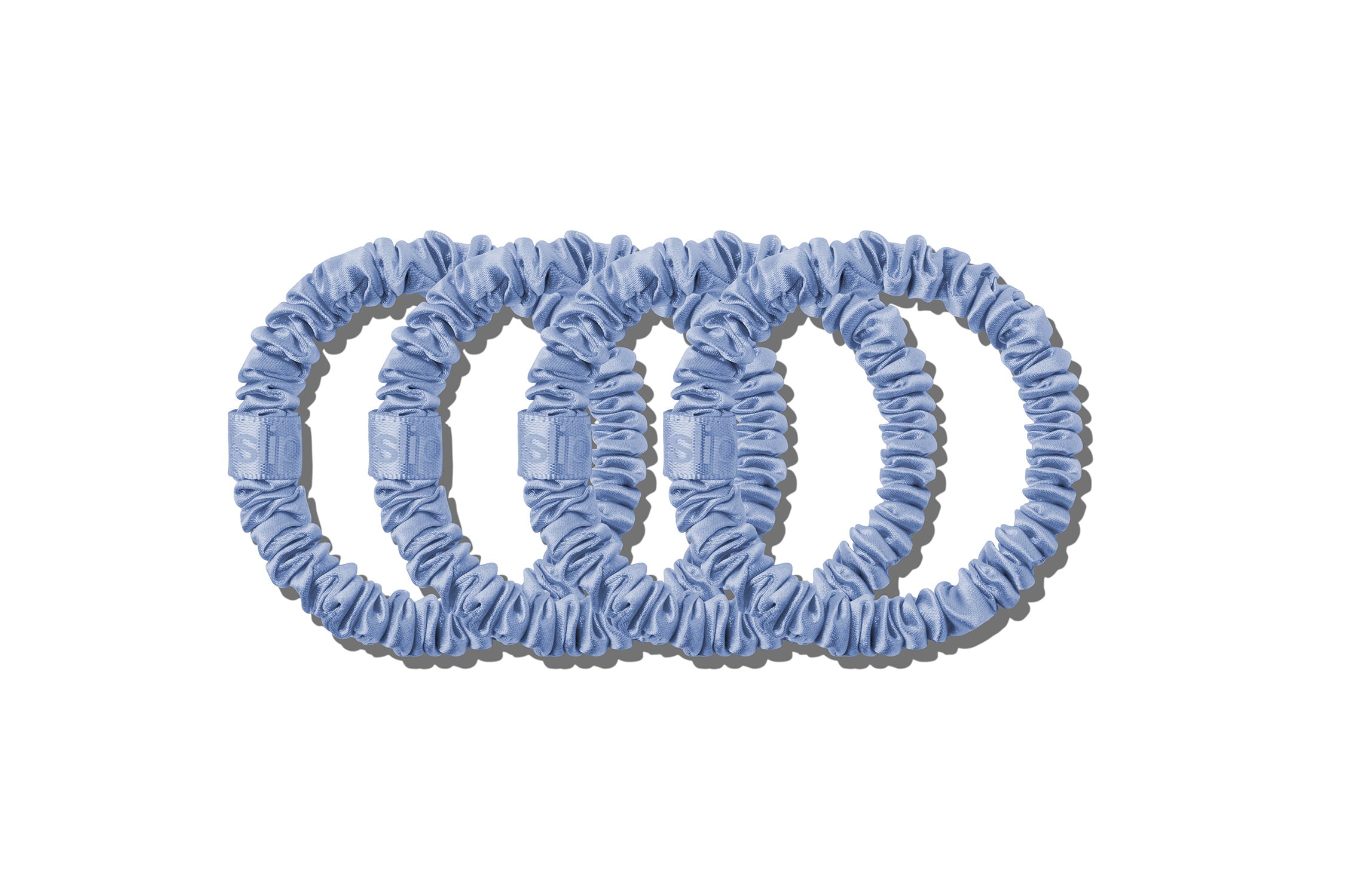 Slip Skinny Scrunchies Cornflower chouchou soie bleu x4
