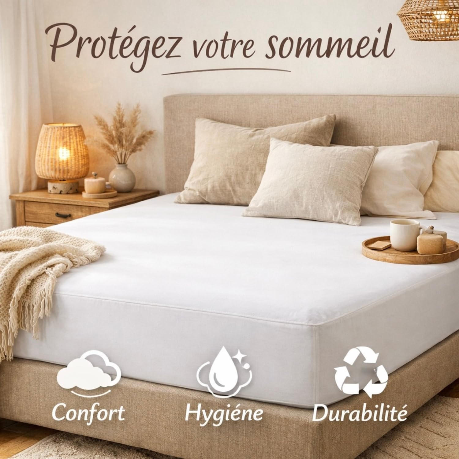 PROMO LINGE Protège Matelas Imperméable 90x200cm Bonnet 30cm