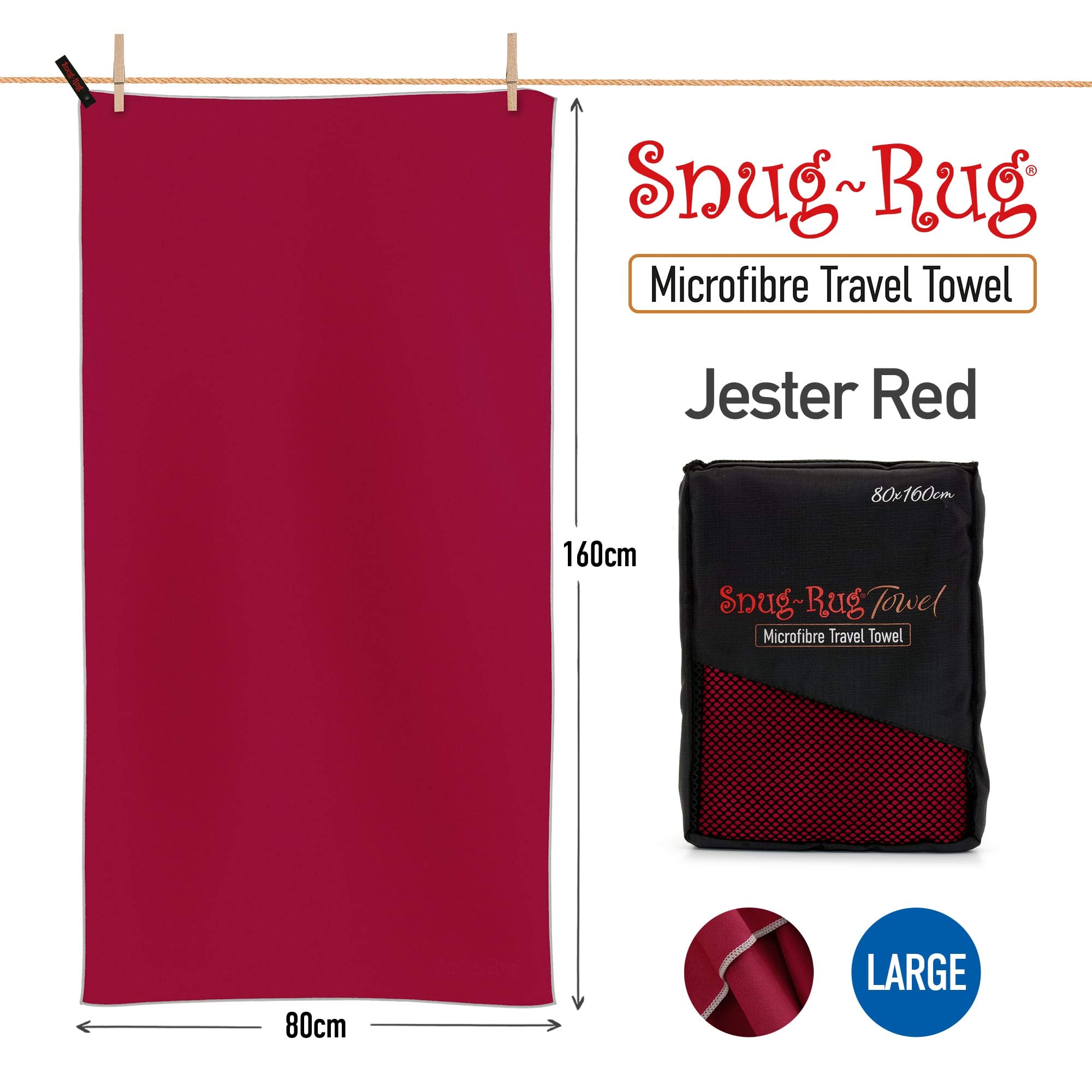 Snug Snug-Rug Microfibre serviette 80x160 cm rouge séchage rapide