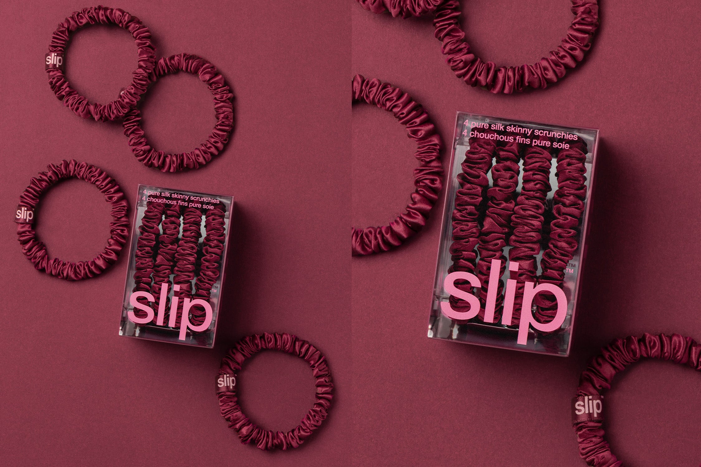 Slip Skinny Scrunchies chouchou soie bordeaux 4 pièces