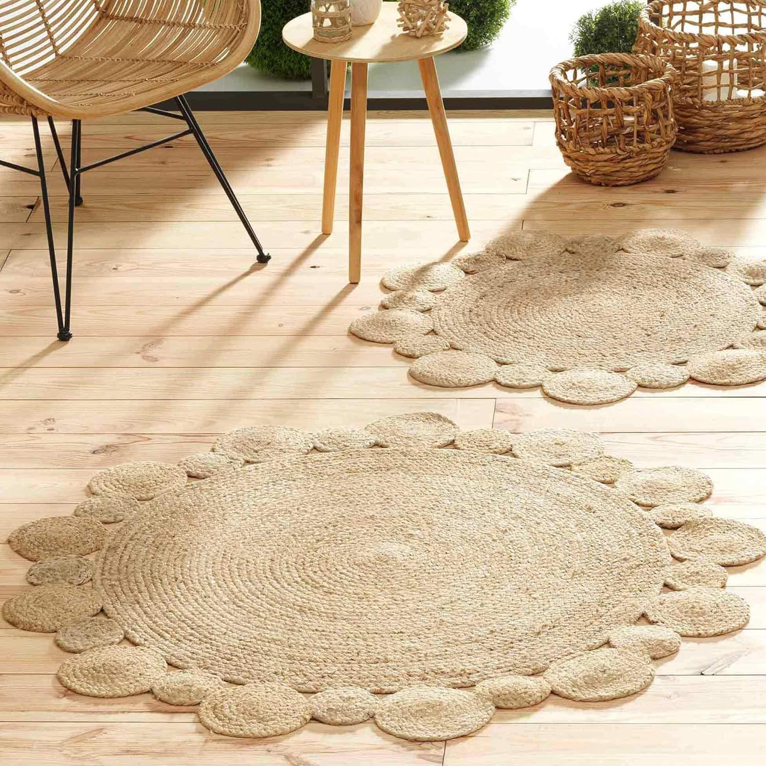Promo Linge Cordou tapis rond 120 cm jute ajouré