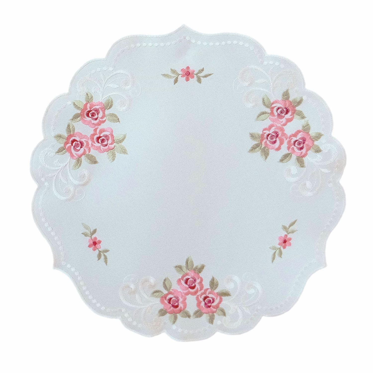 TEXPOT Tischdecken nappe roses brodées blanc bord arc