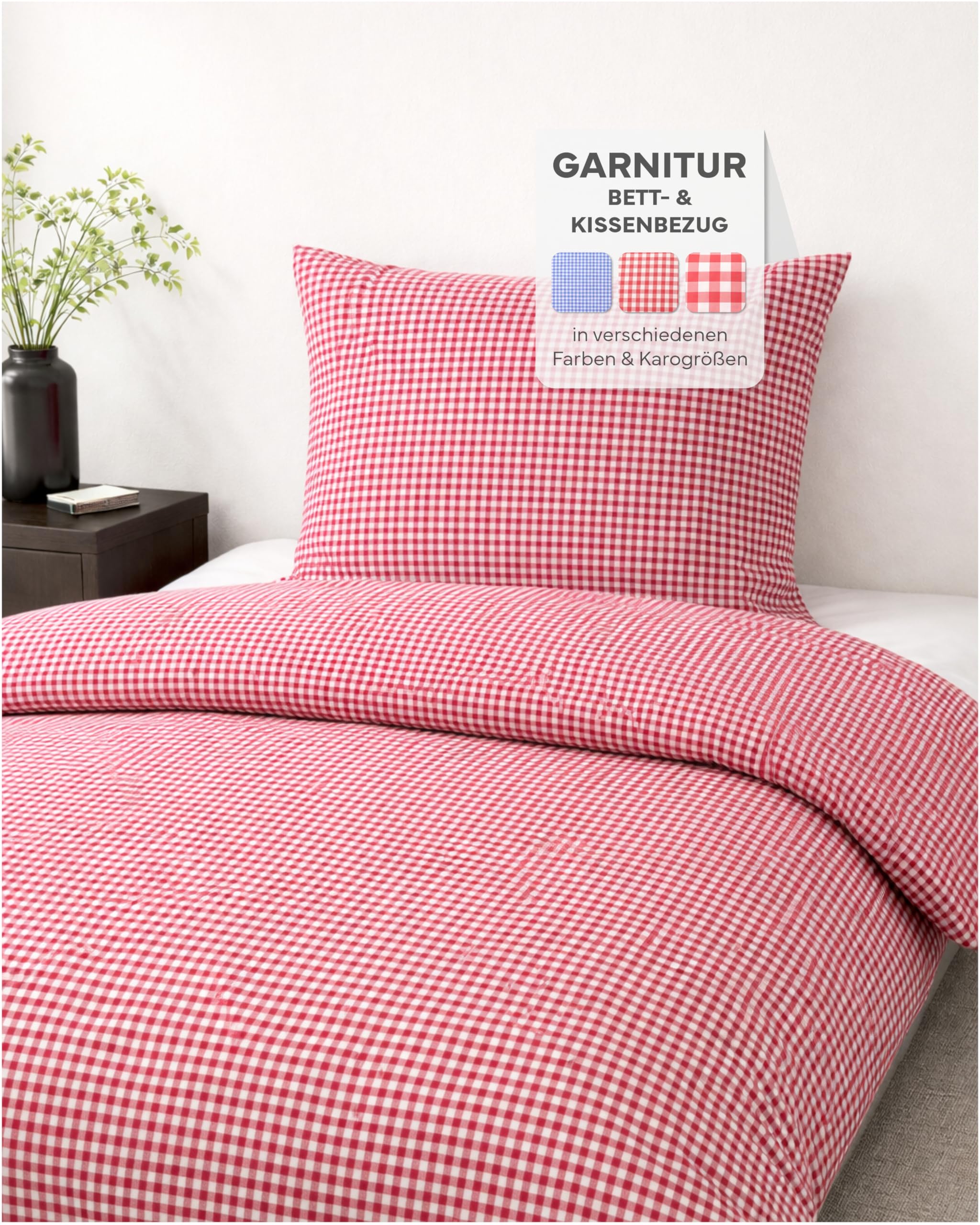 Texpot Bettwäsche Parure lit 135x200 carreaux rouge coton