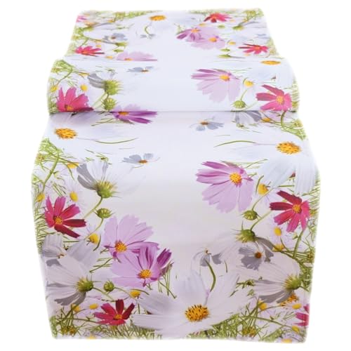 TEXPOT Prairie Fleurie 40x140 chemin de table blanc fleurs
