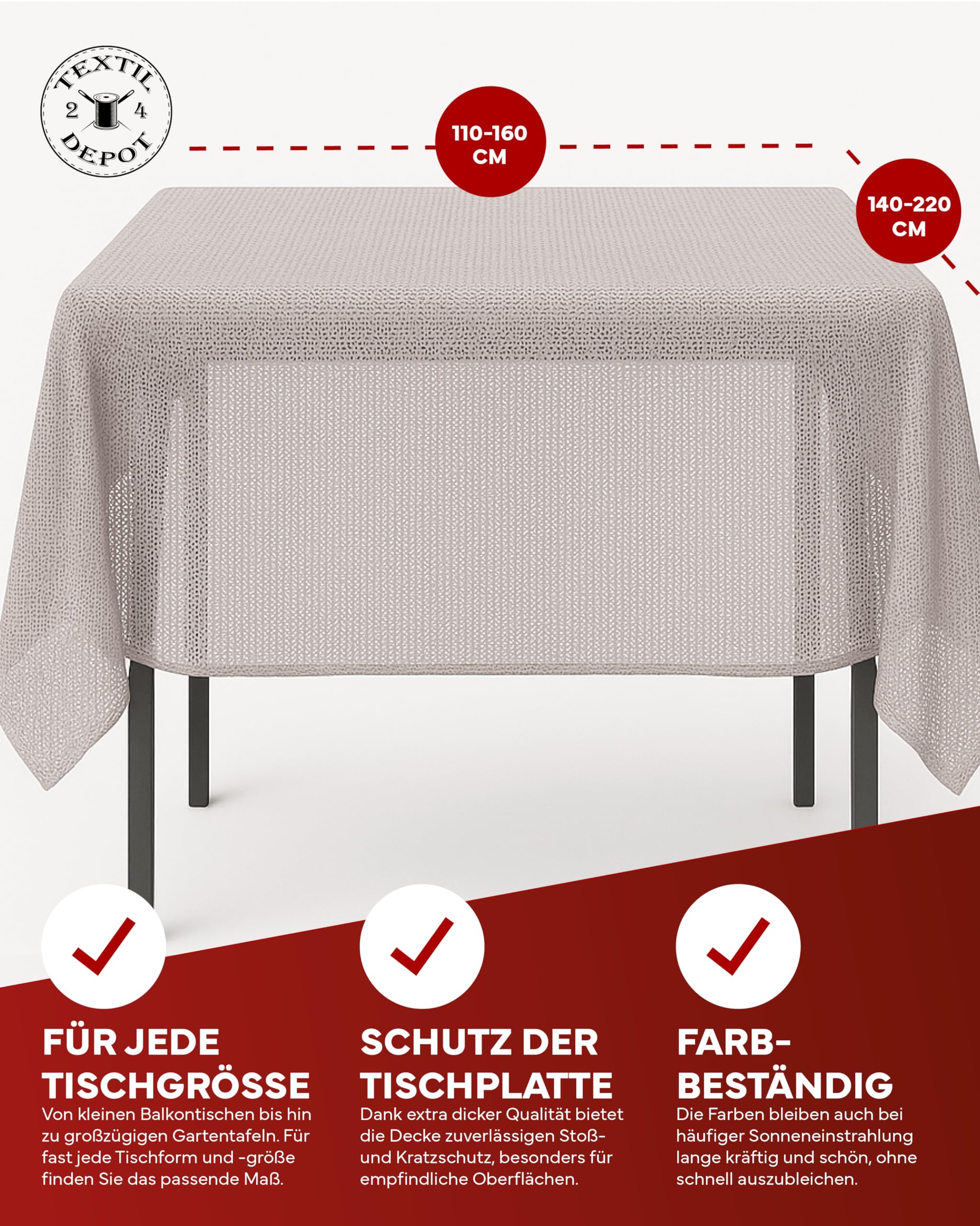 Texpot Gartentischdecken Nappe 130x160 Beige PVC