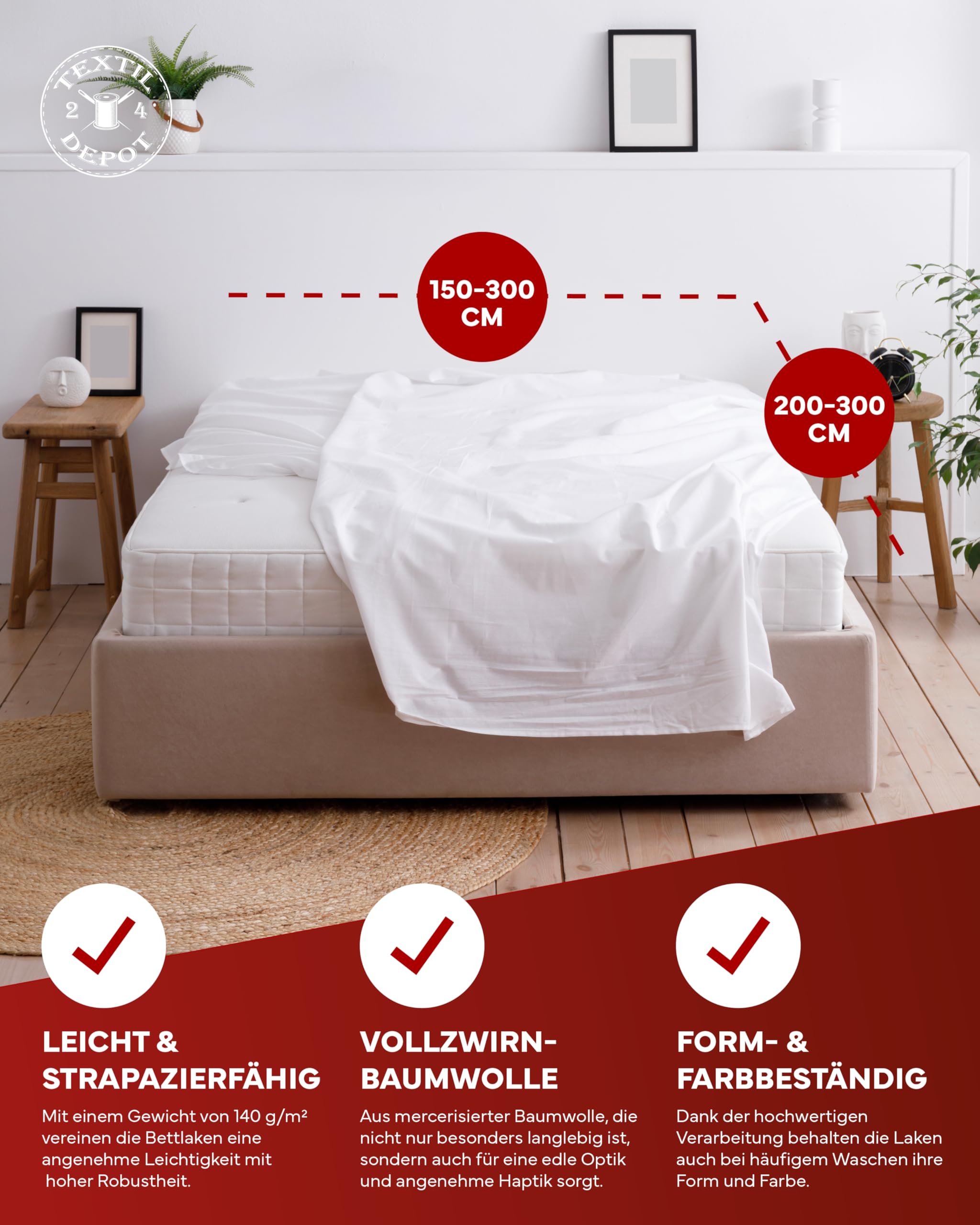 TEXPOT Bettlaken drap plat blanc 150x250cm 100% coton