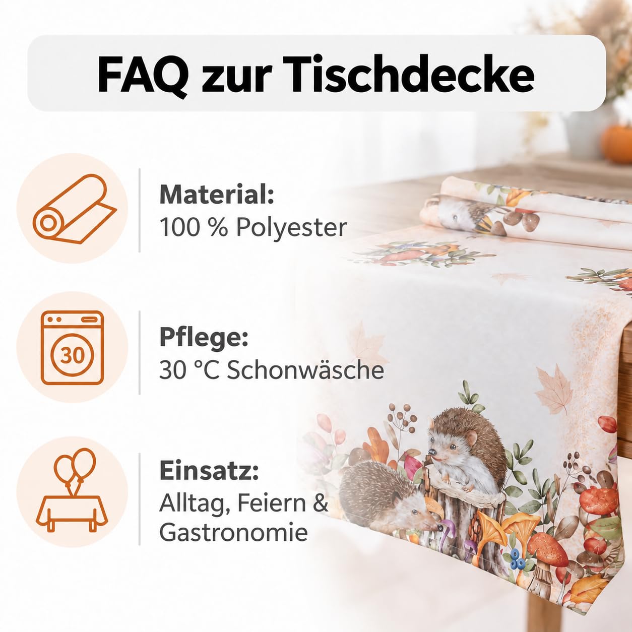 Texpot Tischdecken nappe hérisson automne 85x85 polyester