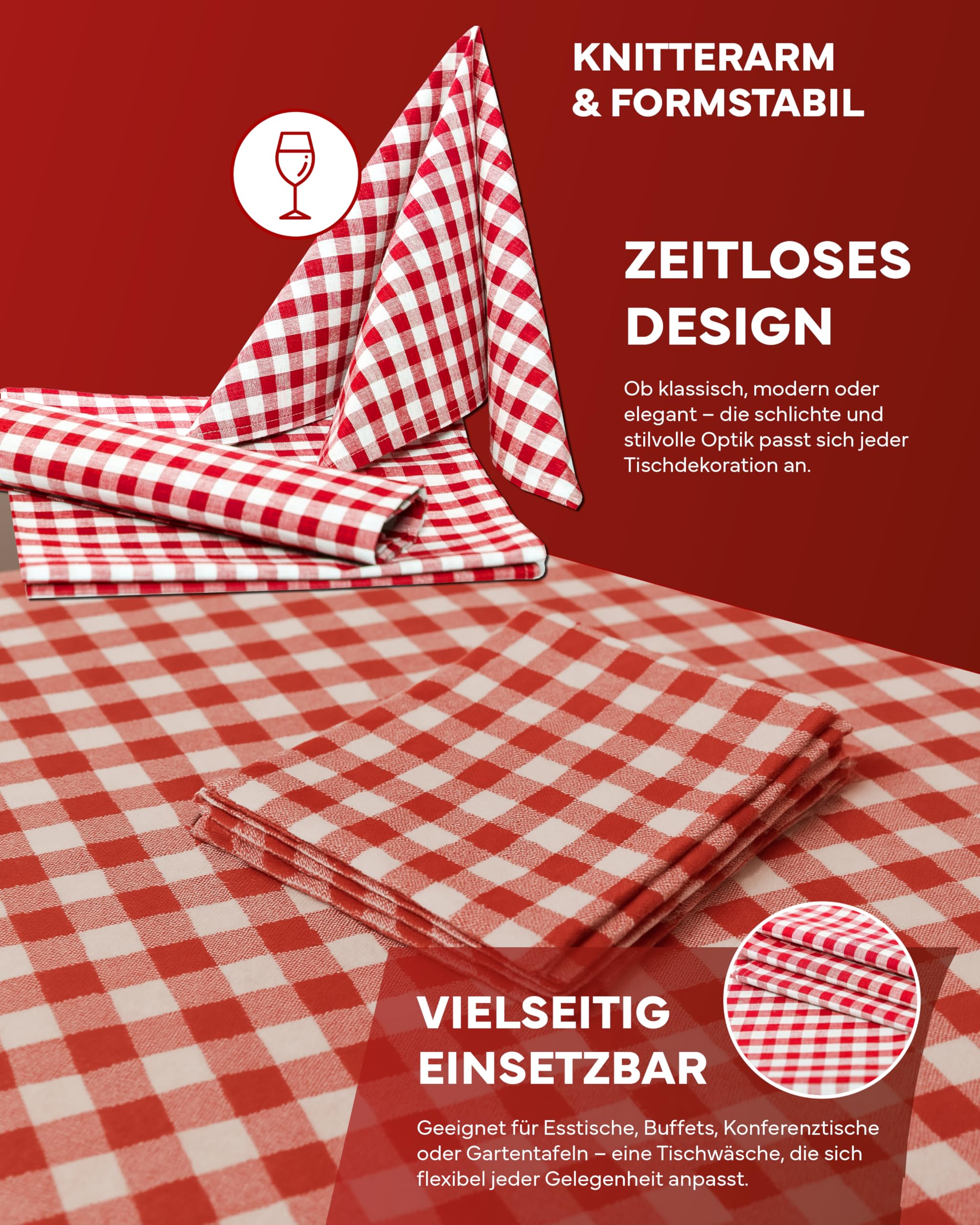 TEXPOT Servietten lot 12 serviettes carreaux rouge 30x30