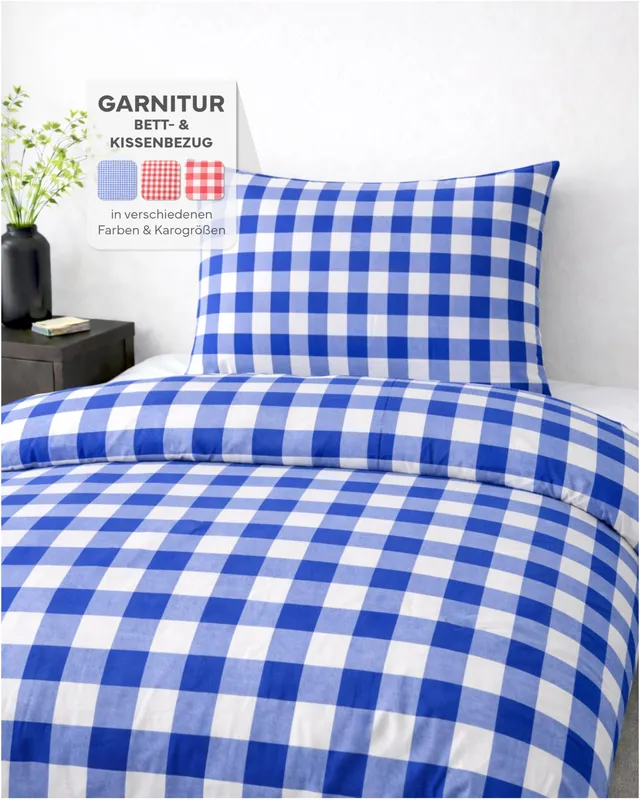 TEXPOT Bettwäsche parure lit 135x200 carreaux bleus coton