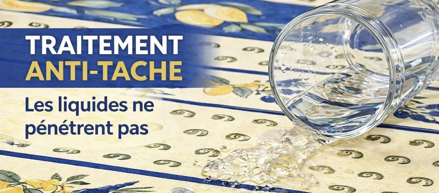 PROMO LINGE nappe provençale ronde citron bleu 180cm