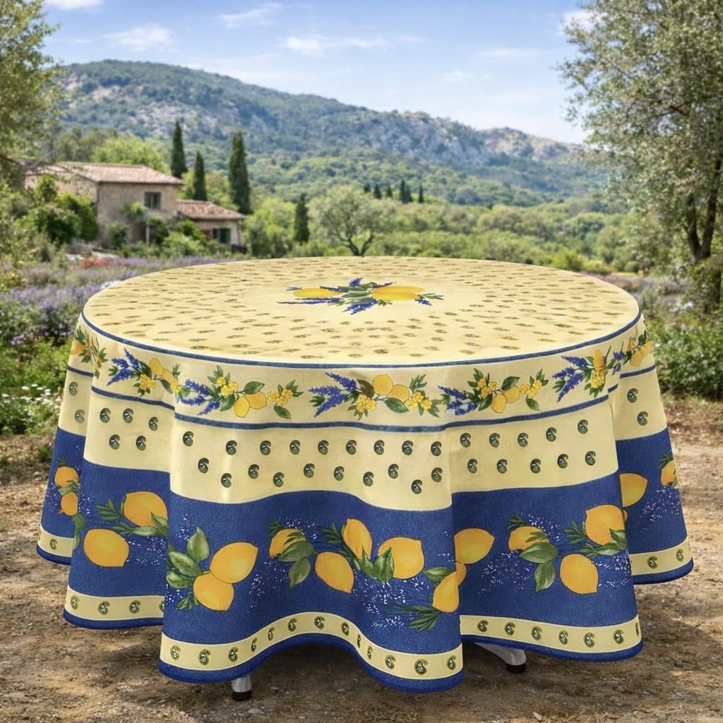 PROMO LINGE nappe provençale ronde citron bleu 180cm
