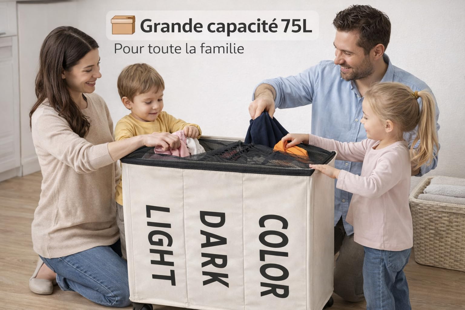 Promo Linge Paniers à Linge 75L Panier Blanc à Roues 34x54x53