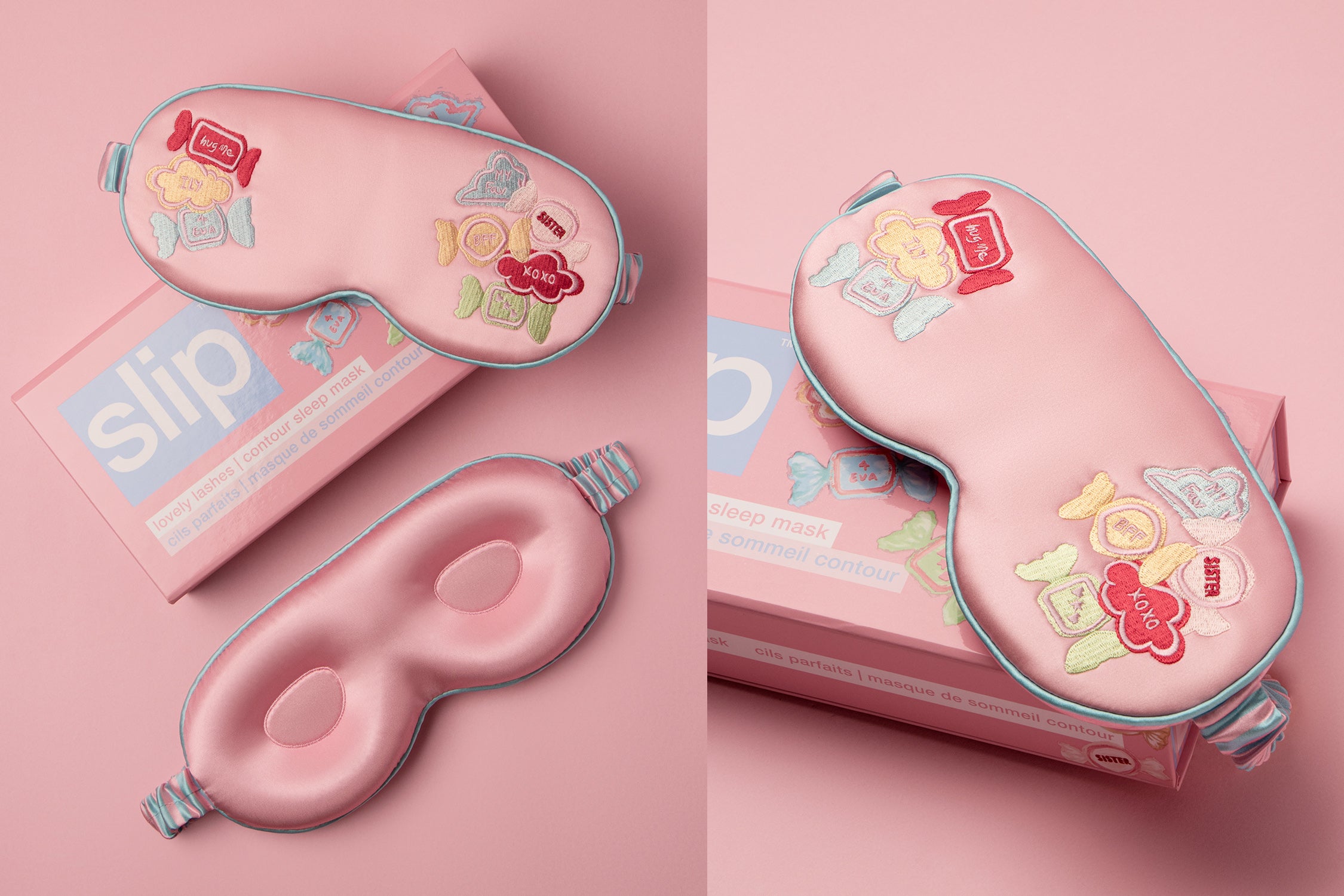 Slip Besties Contour masque nuit soie rose brodé