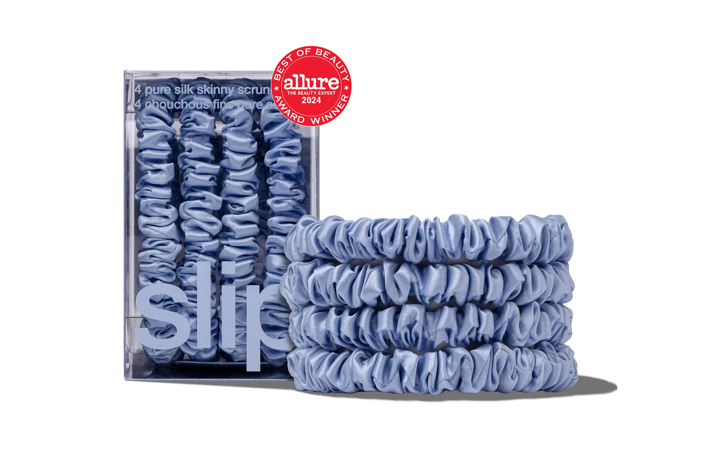Slip Skinny Scrunchies Cornflower chouchou soie bleu x4