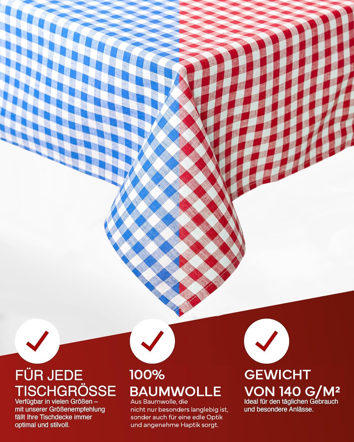 TEXPOT Tischdecken Nappe carreaux rouge 90x260 coton
