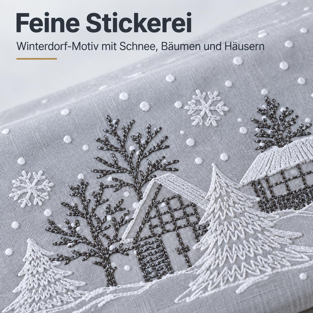 Texpot Tischläufer chemin de table Noël 85x40 cm gris village hiver
