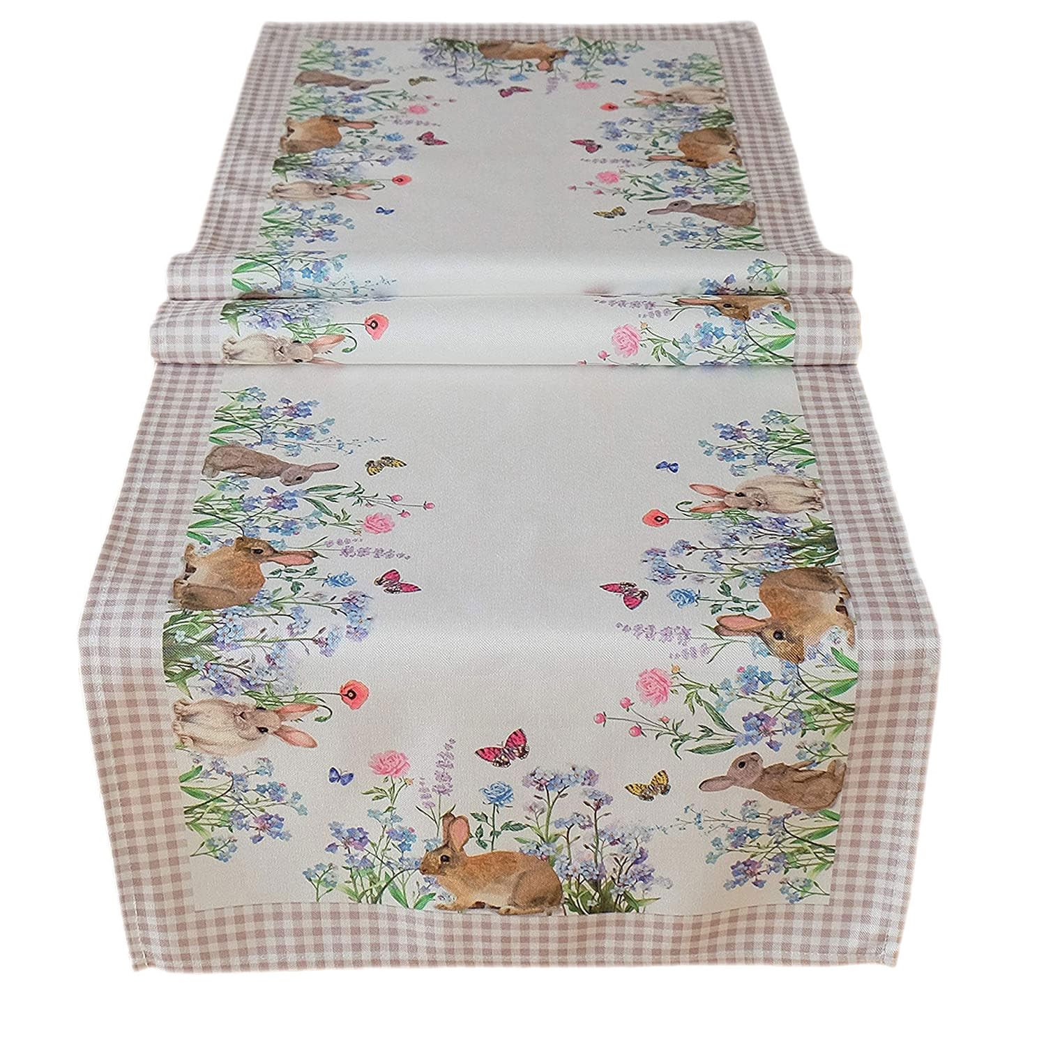 Texpot Tischläufer chemin lapins fleurs 90x40 polyester
