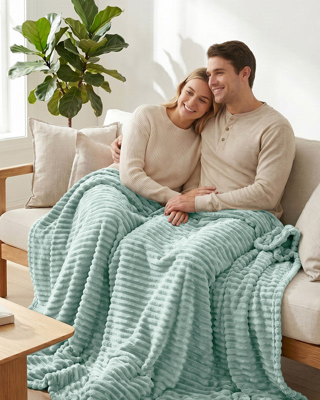 Utopia Bedding Ribbed Faux Fur Blanket plaid gris Queen