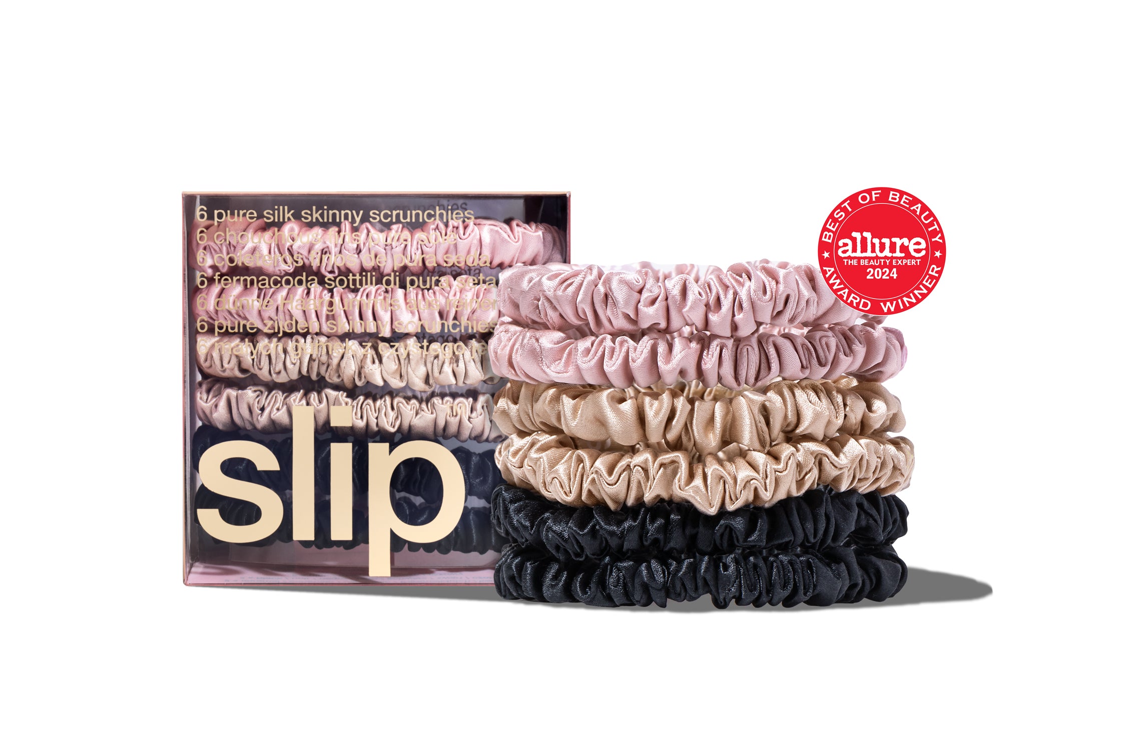 Slip Skinny Scrunchies chouchous soie multi rose noir x6