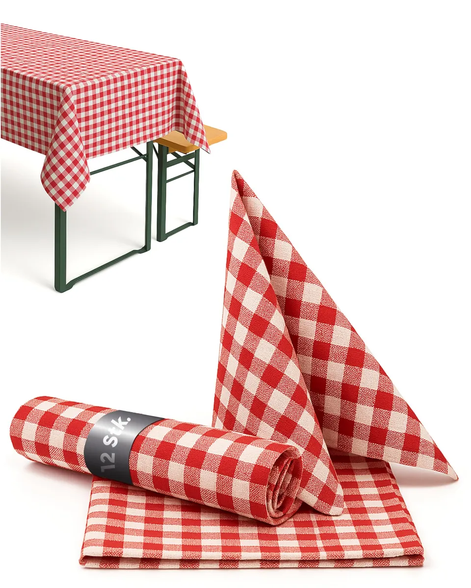 TEXPOT Servietten lot 12 serviettes carreaux rouge 30x30