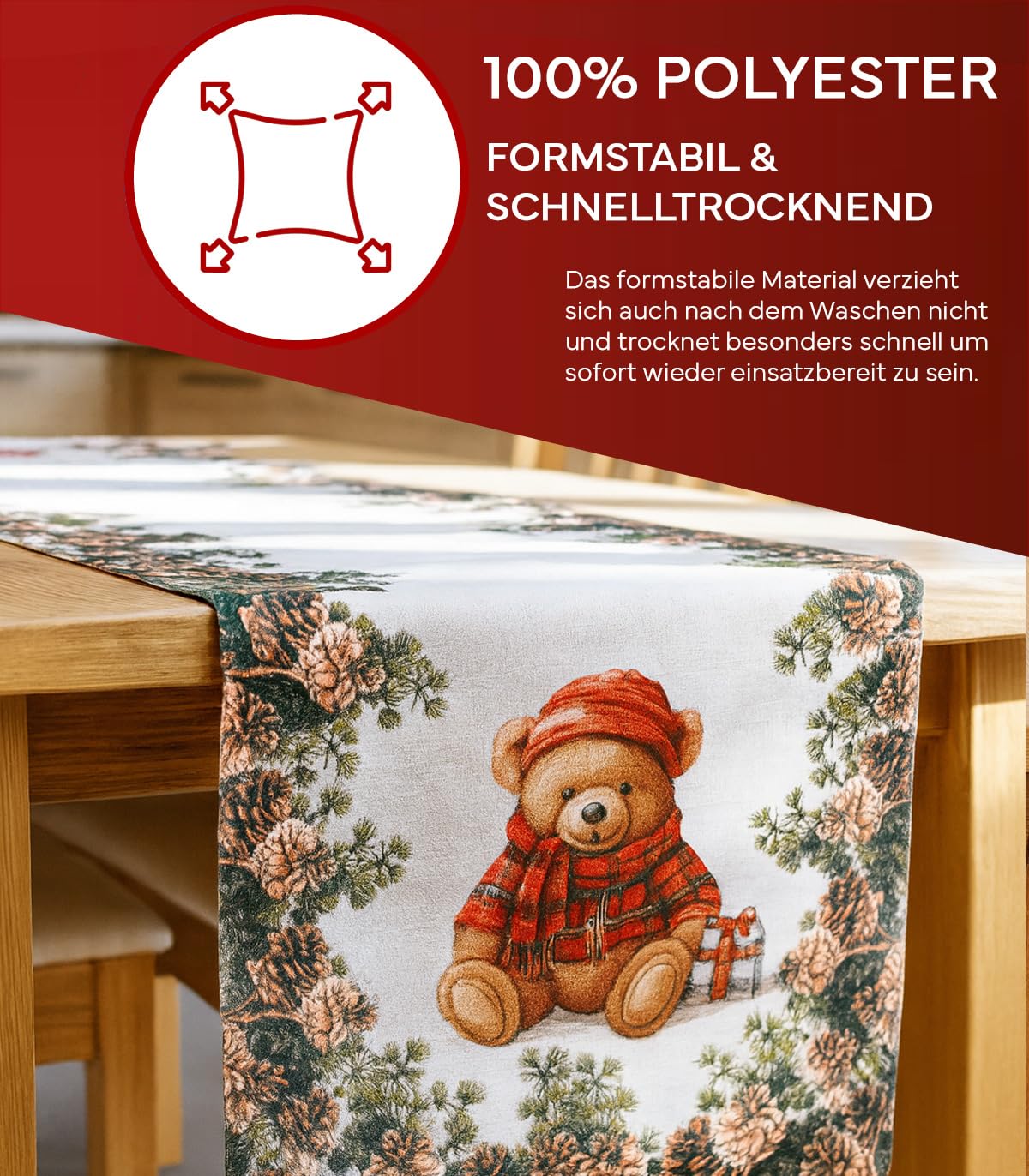TEXPOT Tischdecken nappe Noël 85x85 cm motif ourson