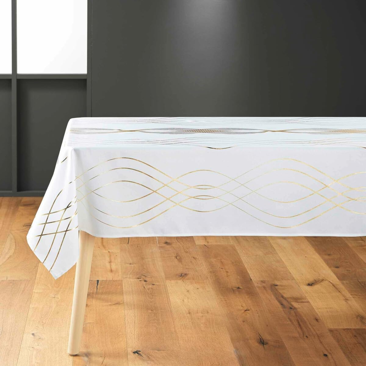 Promo Linge Nappes de Fêtes 150x240 nappe polyester blanc or