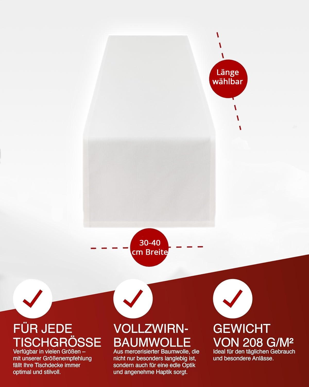 Texpot Tischläufer chemin de table 40x220 cm blanc coton