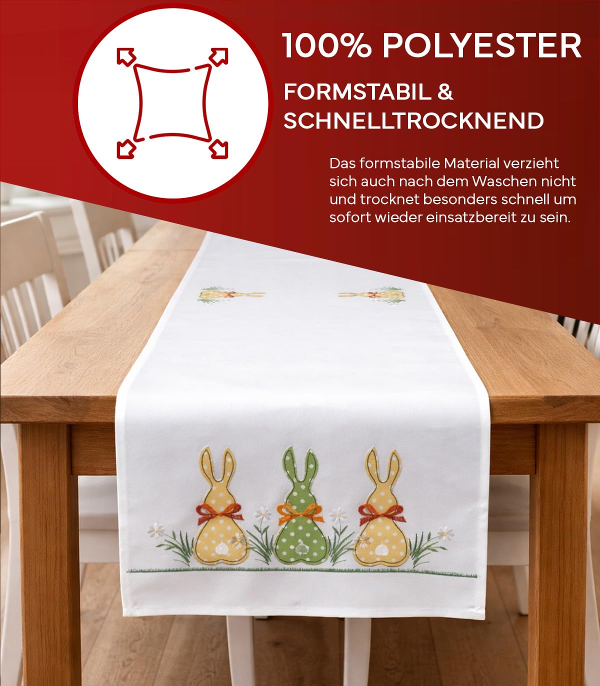 Texpot Tischläufer chemin brodé lapin écru 40x90 cm