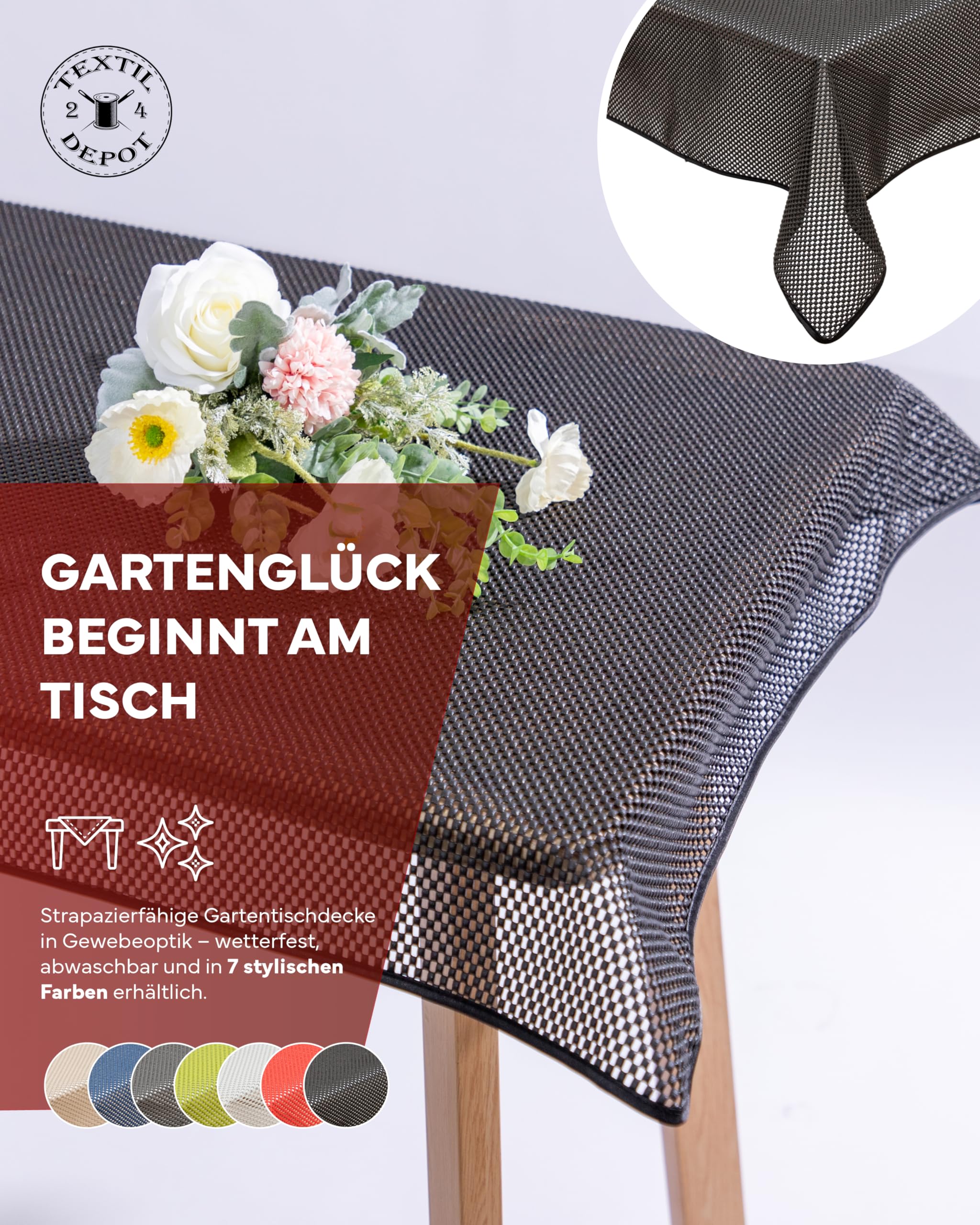 TEXPOT Gartentischdecken nappe ovale 160x220 cm noir PVC