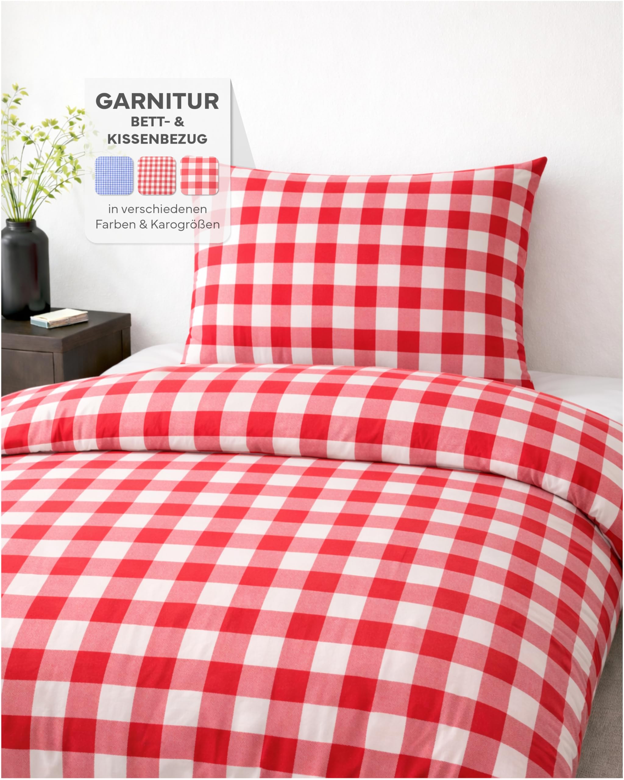 Texpot Bettwäsche parure de lit rouge 155x220 cm coton carreaux