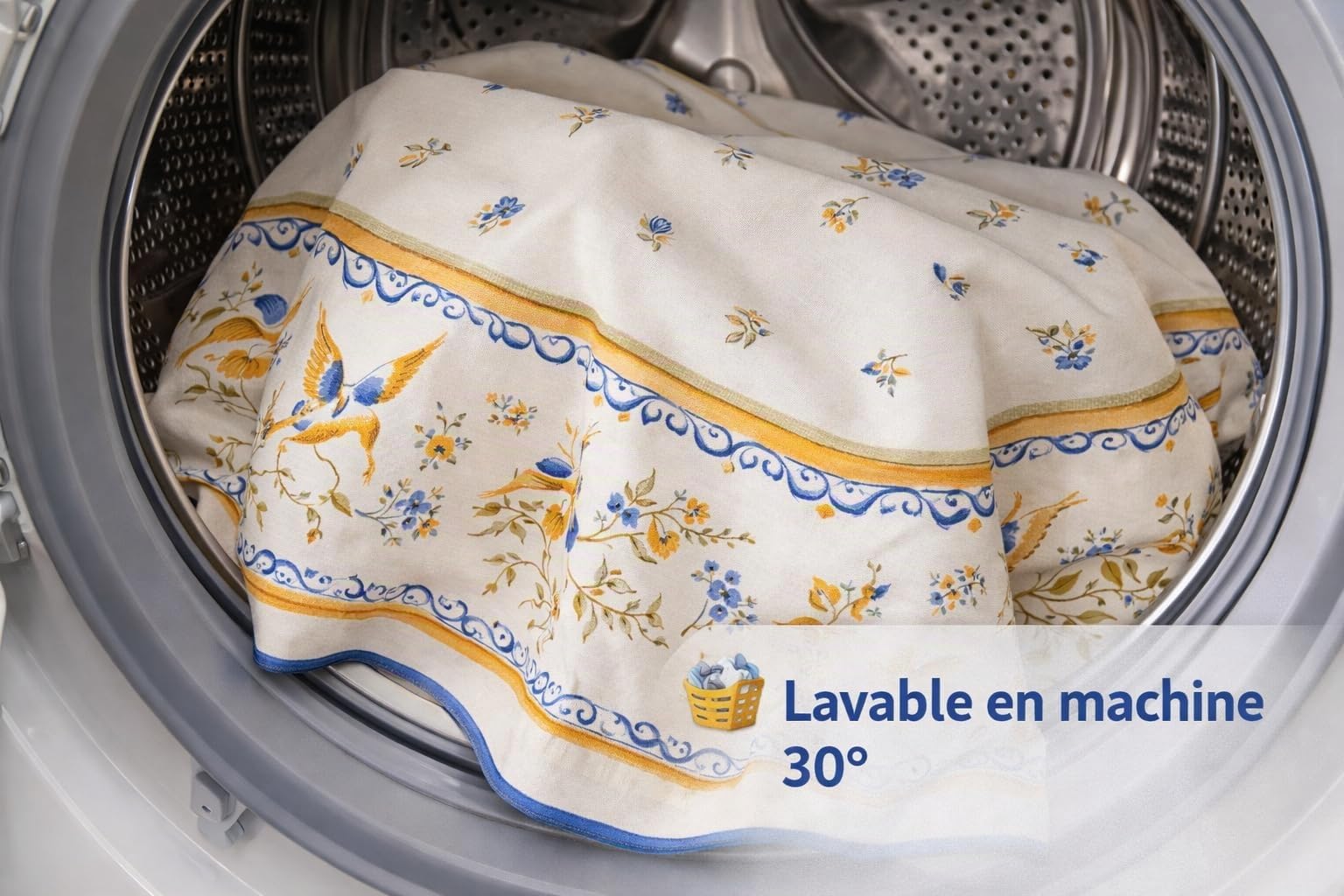 Promo Linge Nappes provençale Moustier Bleu 180cm polyester