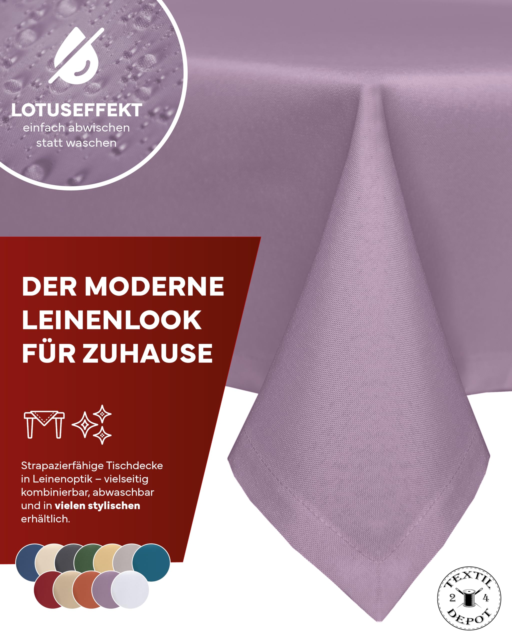 TEXPOT Gartentischdecken nappe jardin 40x140 violet aspect lin