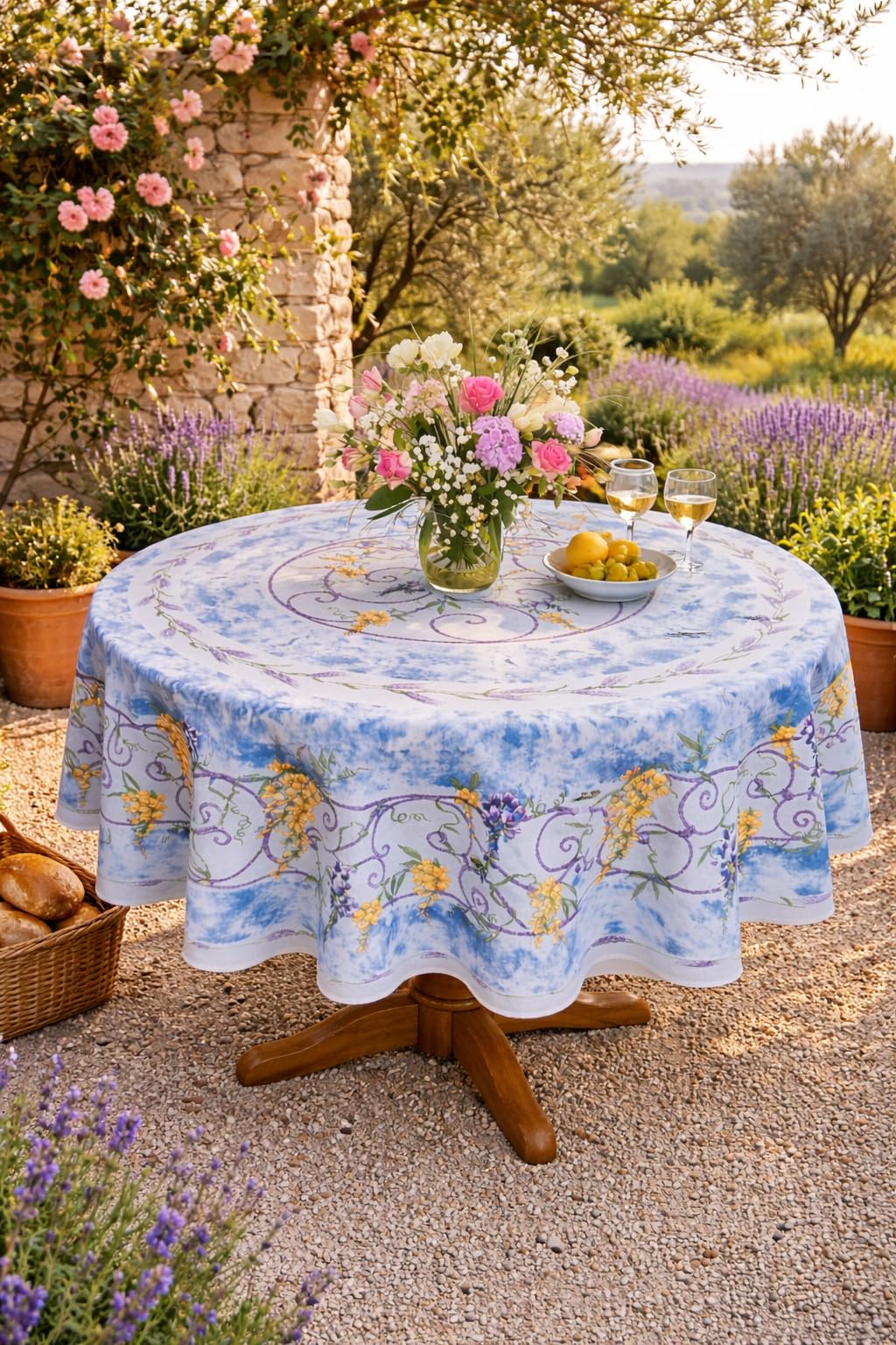 Promo Linge Nappes nappe provençale bleue 180 cm ronde