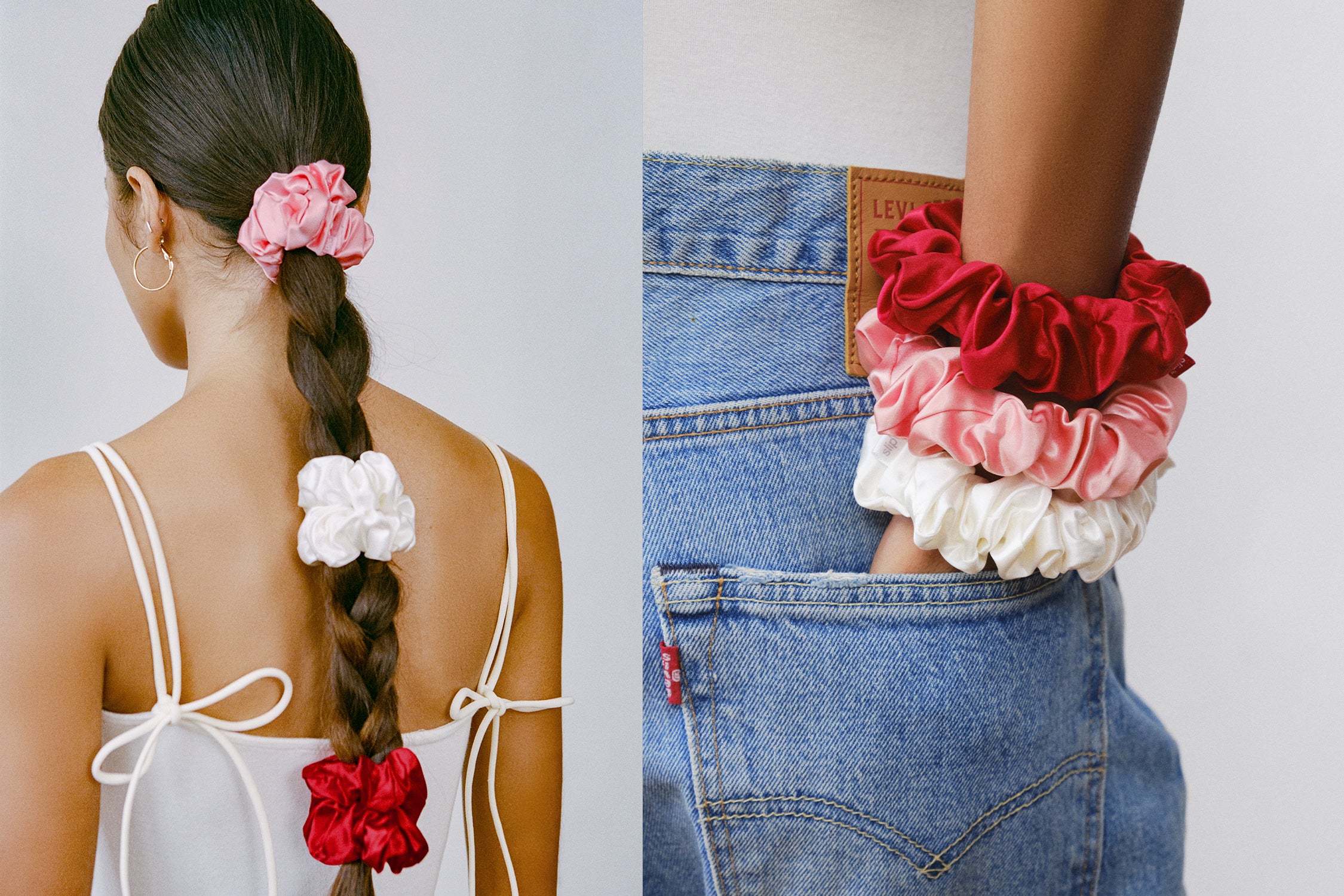 Slip Large Scrunchies Chouchou Soie Rosy Lot 3