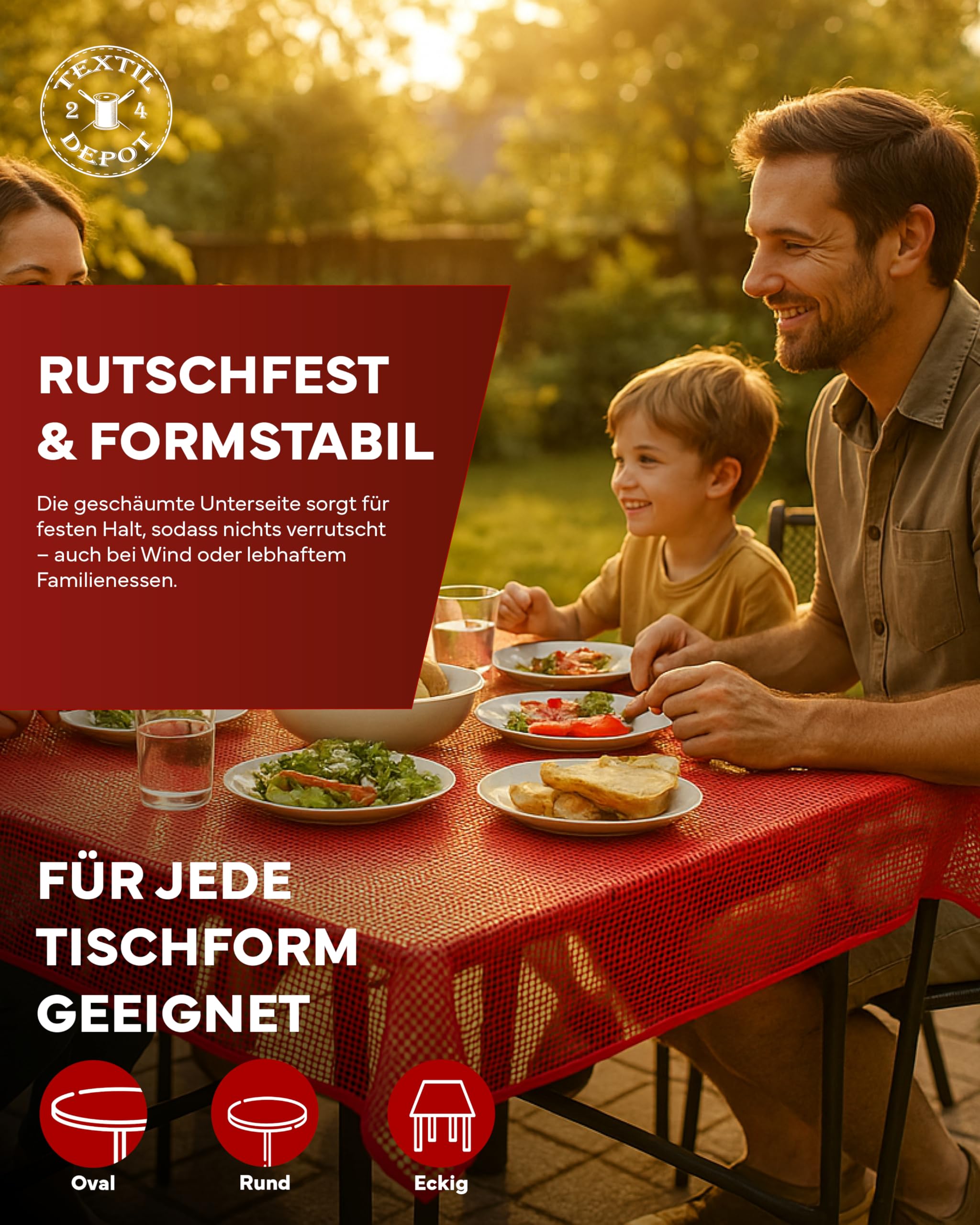 TEXPOT Gartentischdecken nappe ronde rouge à carreaux PVC