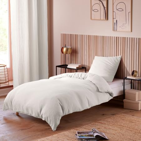 Promo Linge parure lit gaze coton 140x200 cm blanc