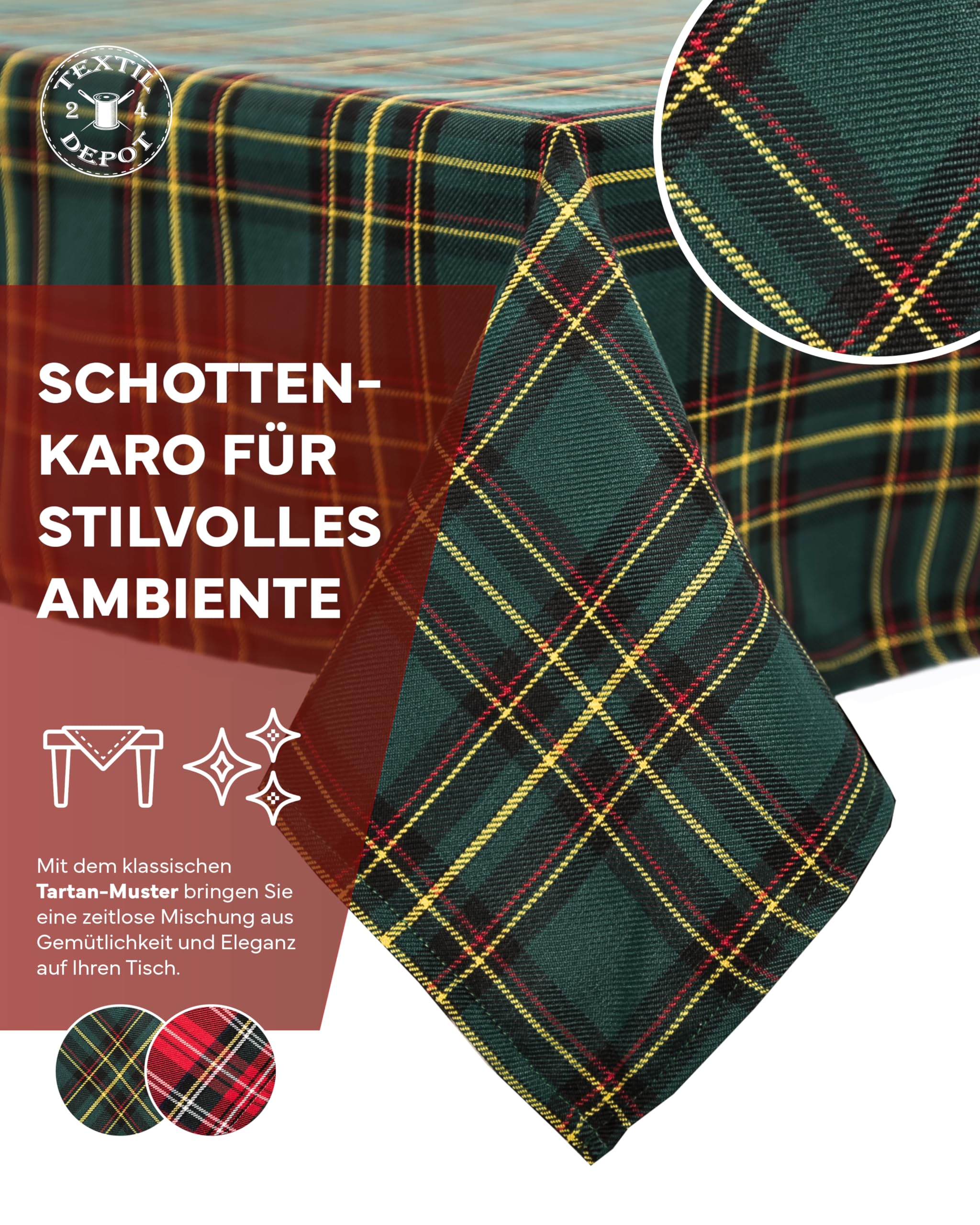 Texpot nappe 80x80 cm carreaux tartan vert polyester