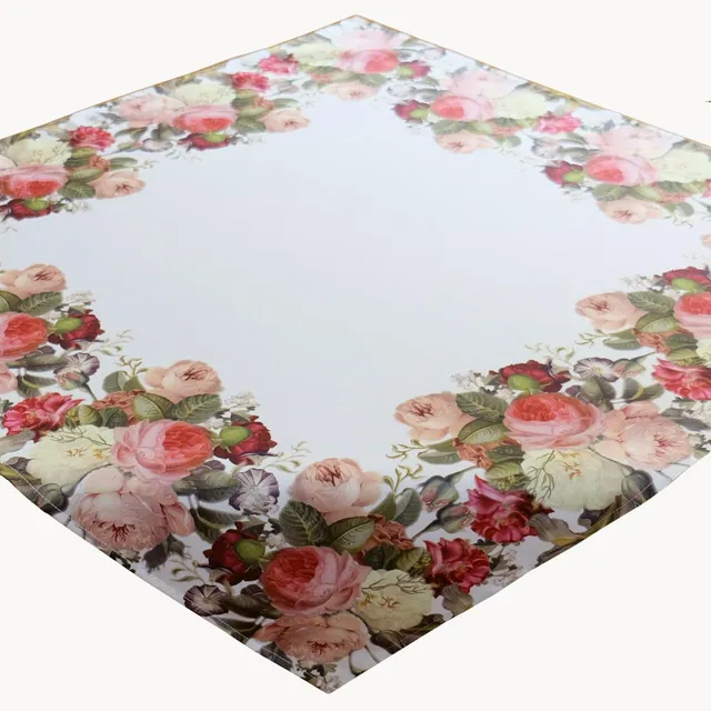 TEXPOT Tischdecken nappe 110x110 cm roses imprimé blanc