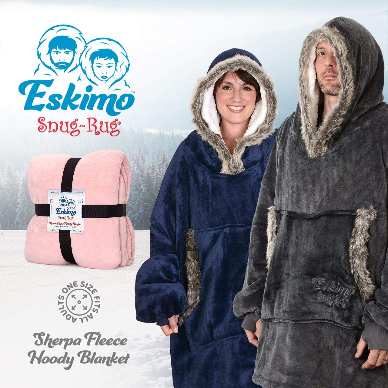 Snug-Rug Eskimo Hoodie Blanket plaid à capuche gris sherpa