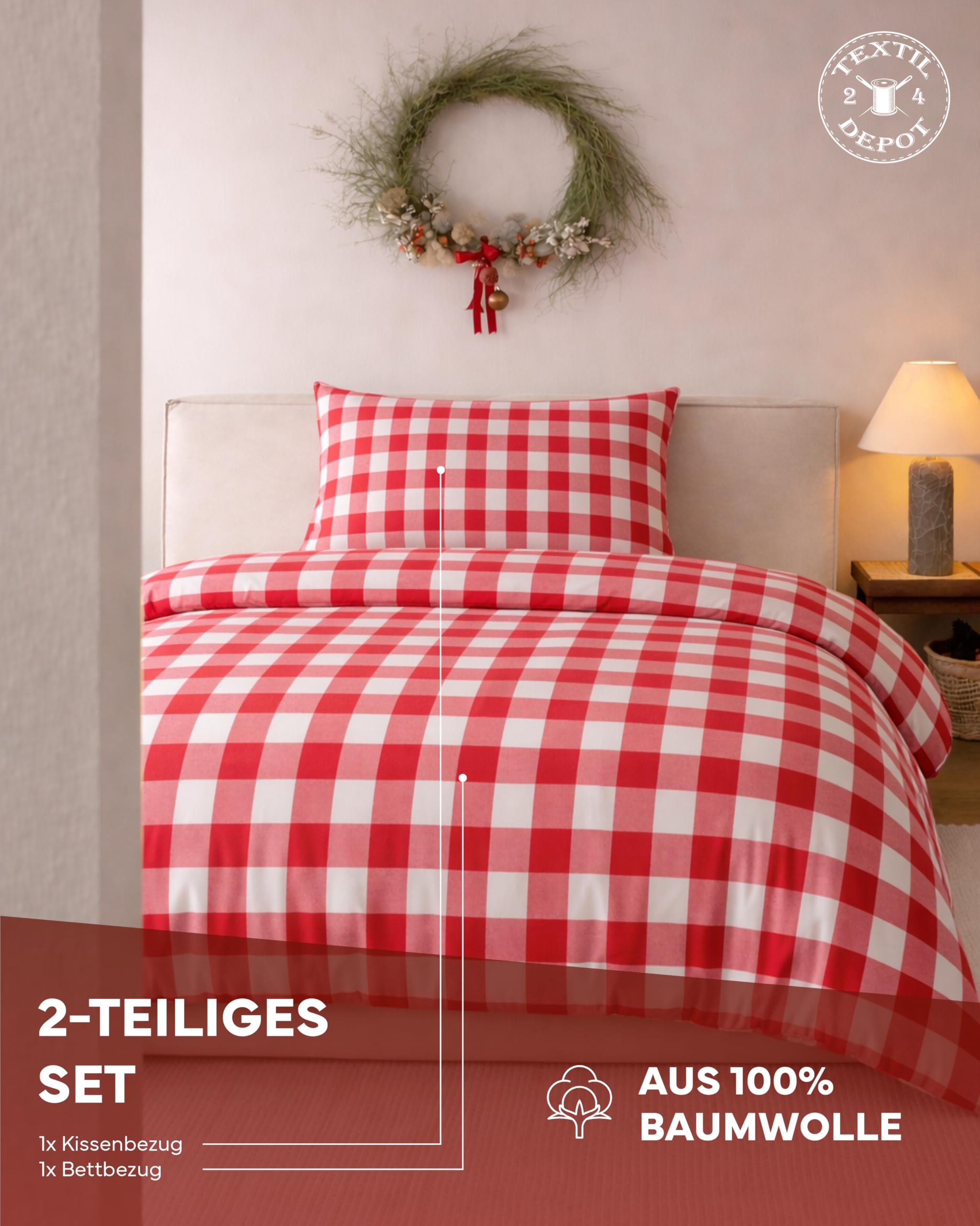 Texpot Bettwäsche parure de lit rouge 155x220 cm coton carreaux