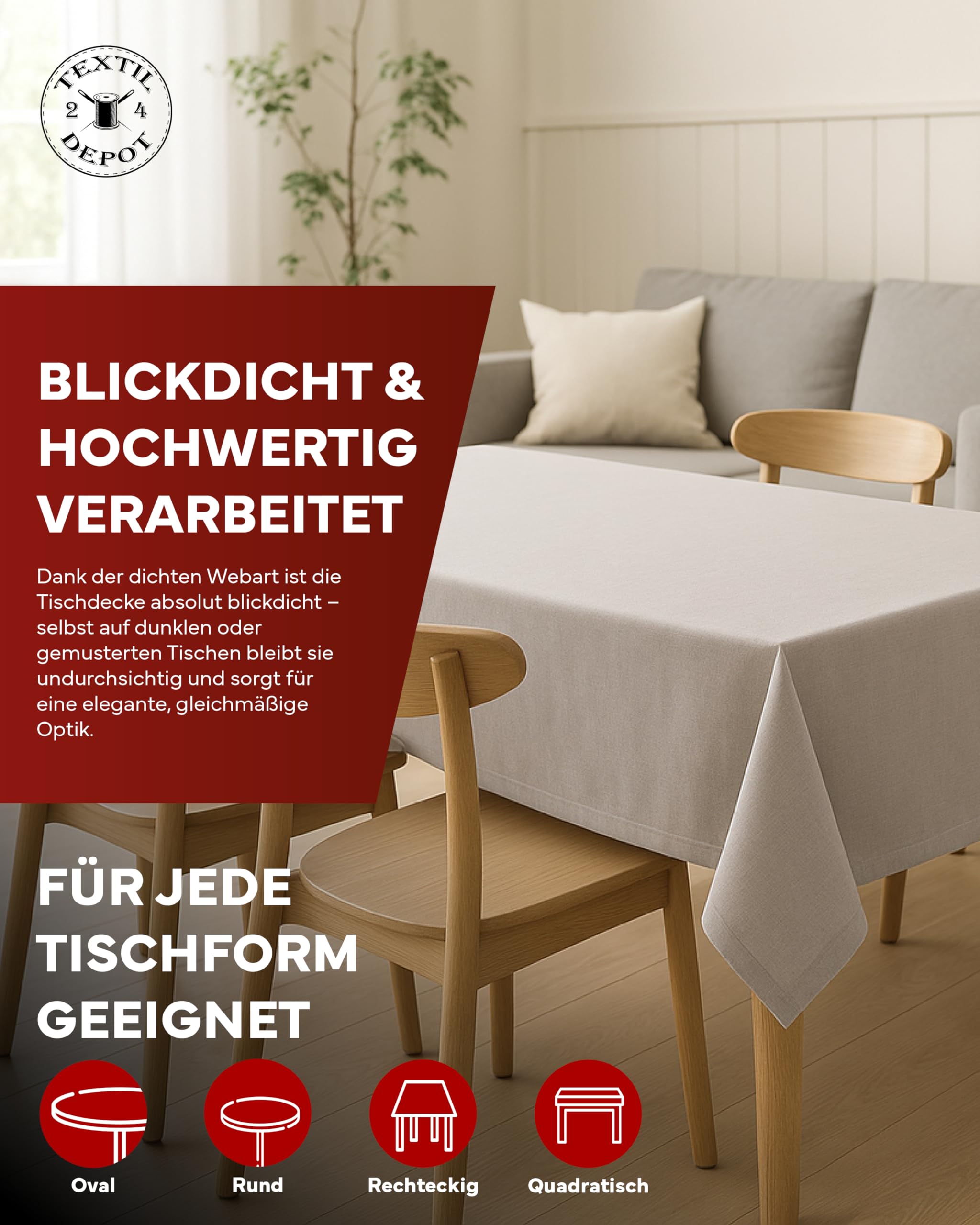 TEXPOT Gartentischdecken Nappe jardin ronde 140 cm gris clair aspect lin