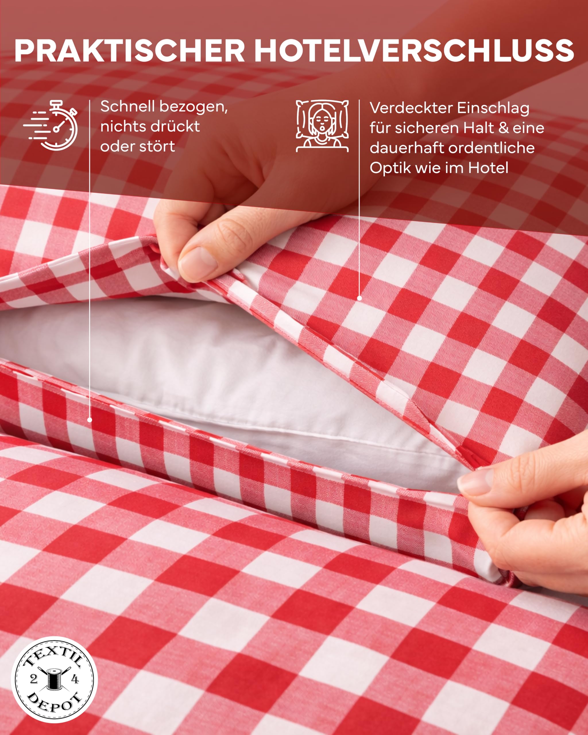 Texpot Kissenhüllen Taie d'oreiller 40x40 carreaux rouge coton