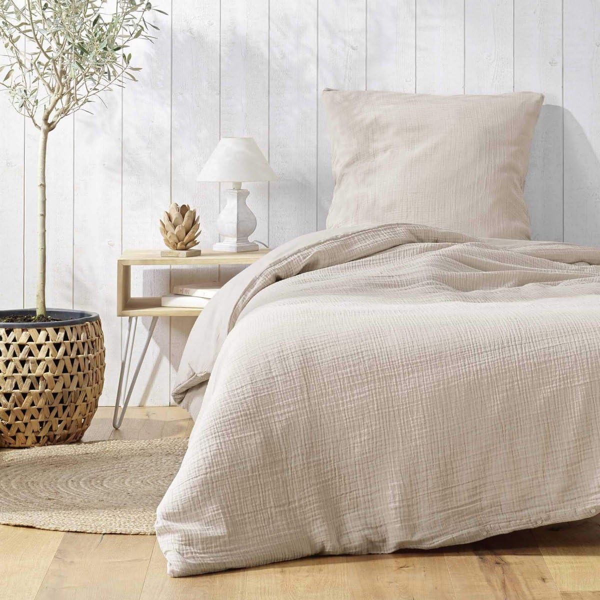 Promo Linge parure lit gaze coton 140x200 cm blanc