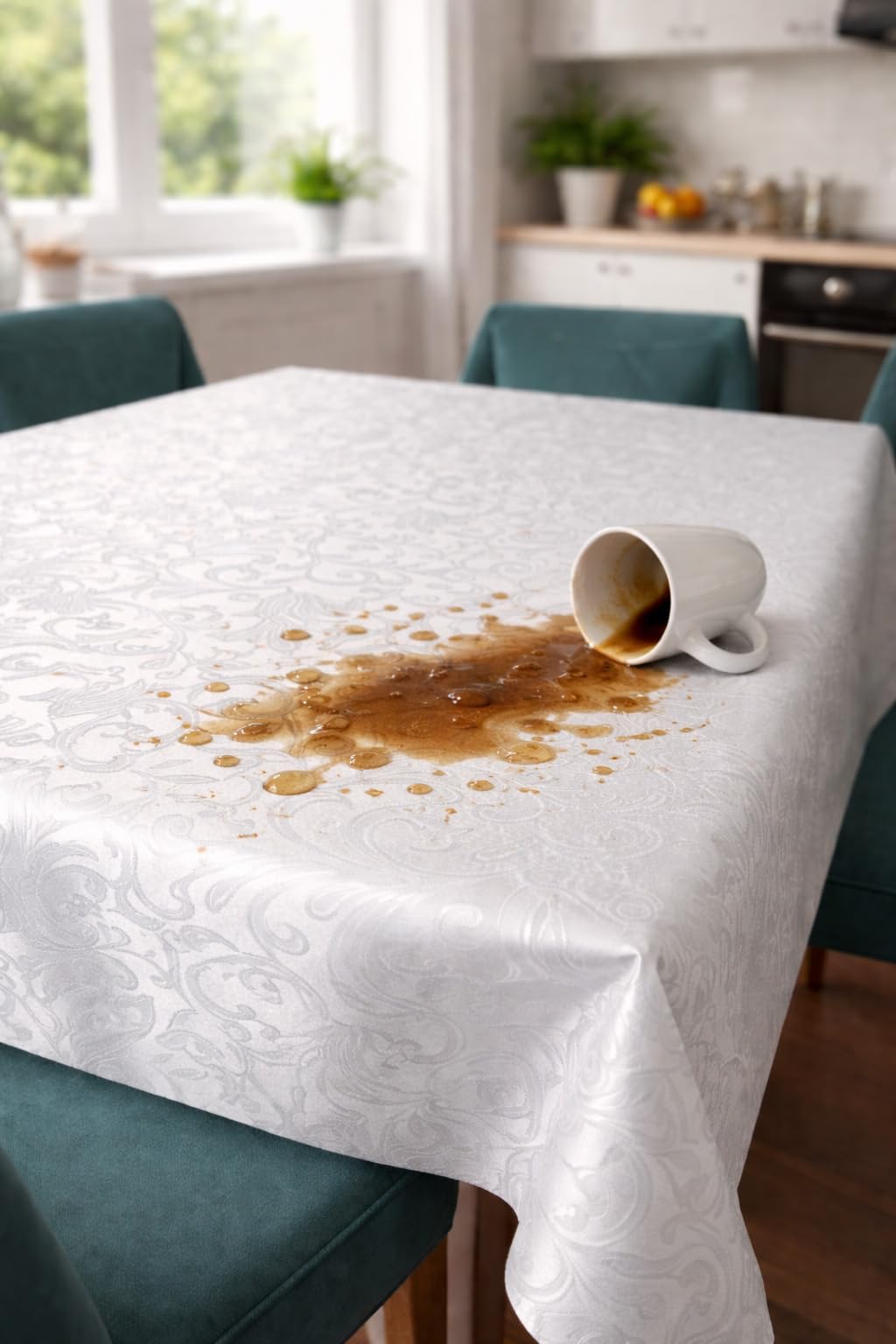 TEXPOT Tischdecken nappe 180x140 blanche damas anti-taches