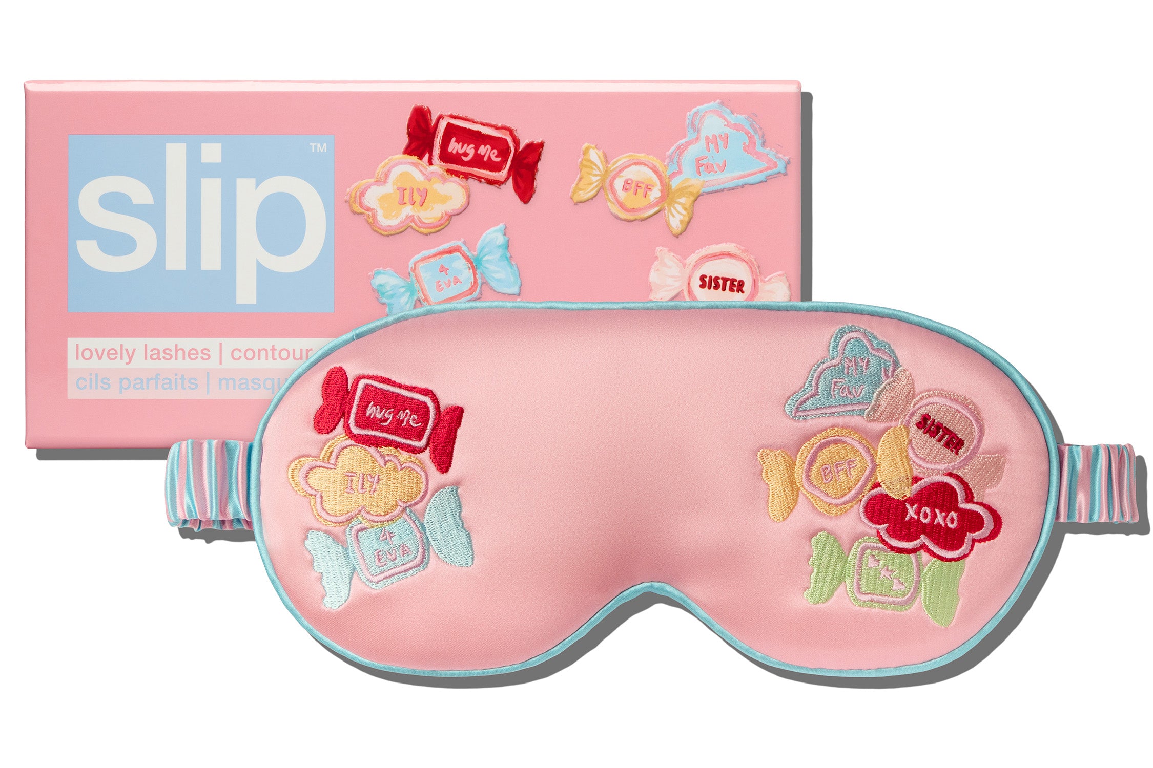 Slip Besties Contour masque nuit soie rose brodé