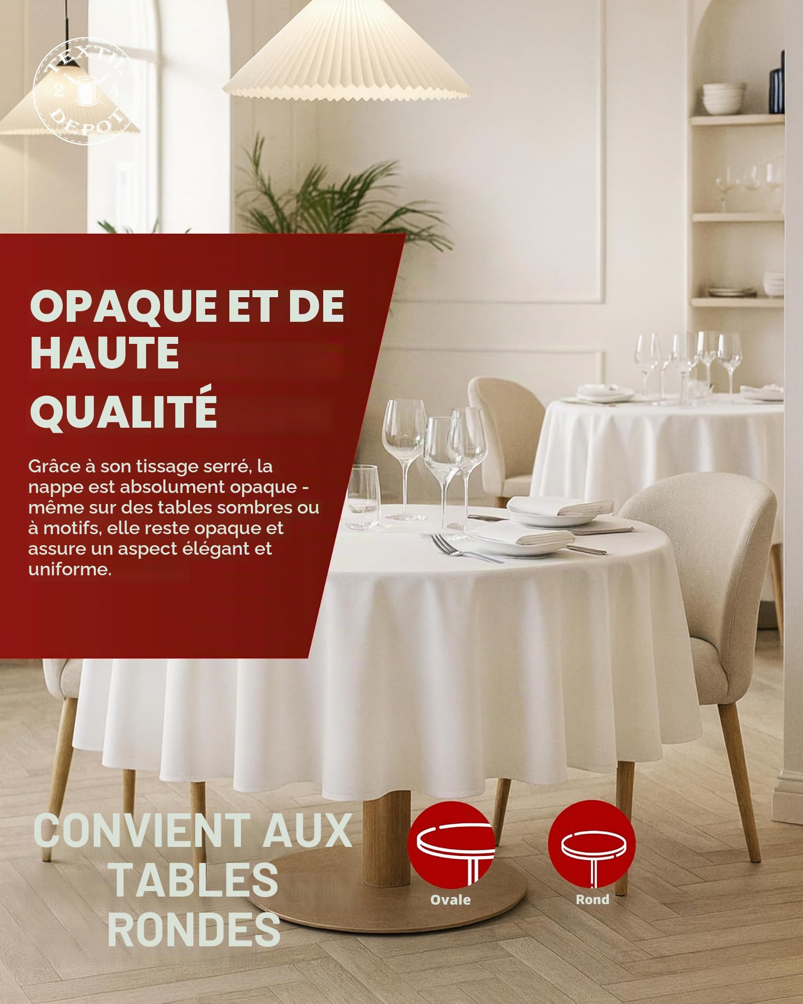 Texpot Tischdecken Nappe Ronde 200 cm Blanc Coton