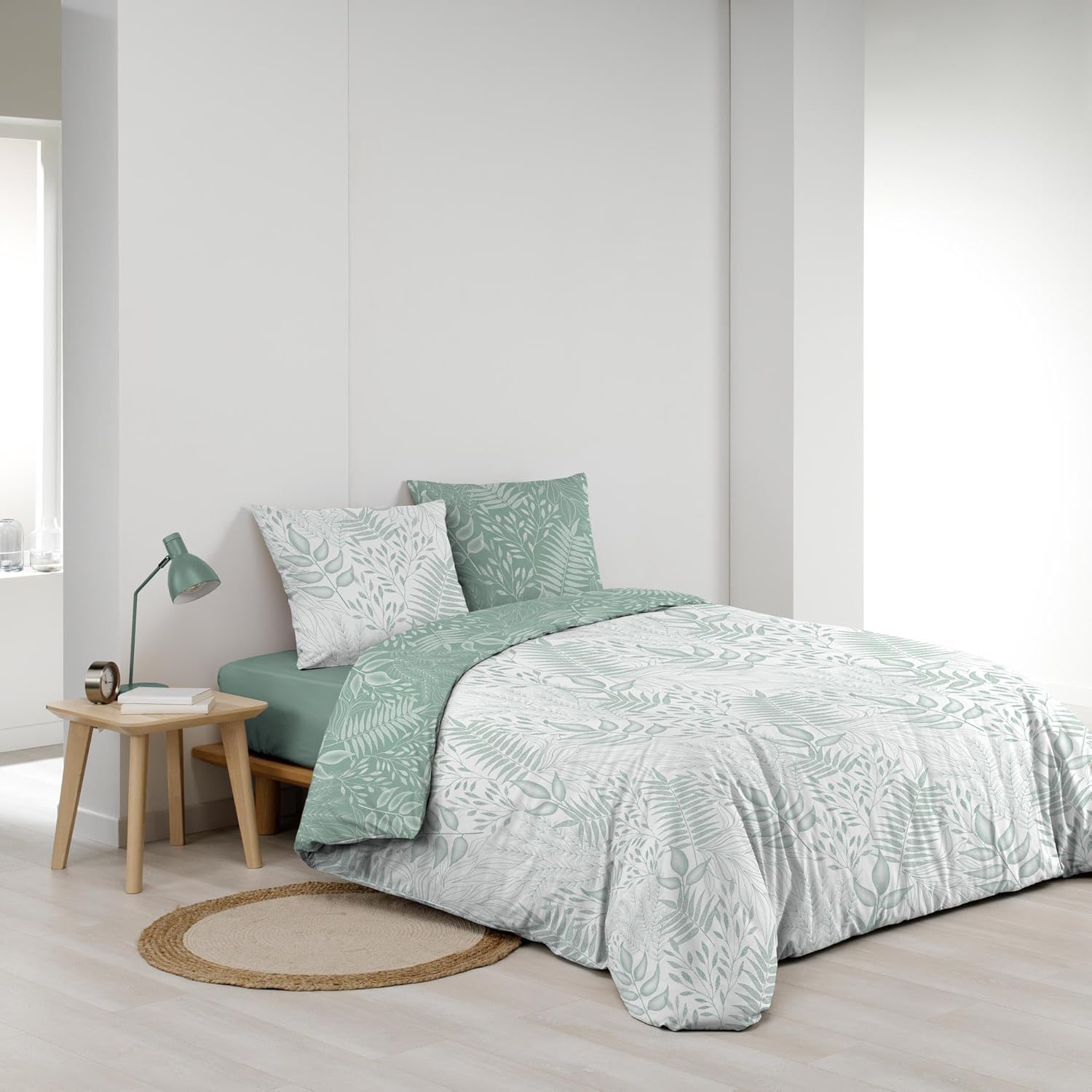 Promo Linge Cassia parure lit coton 220x240 cm sauge