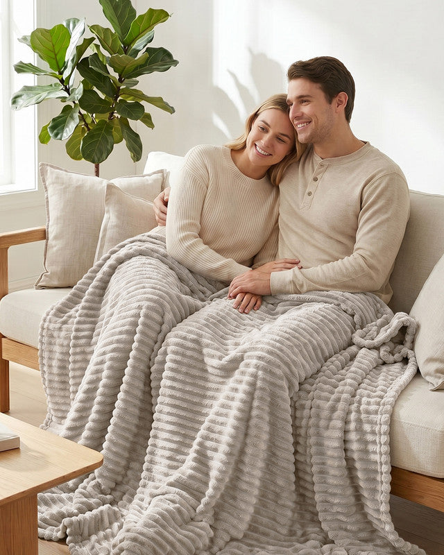 Utopia Bedding Ribbed Faux Fur Blanket plaid gris Queen