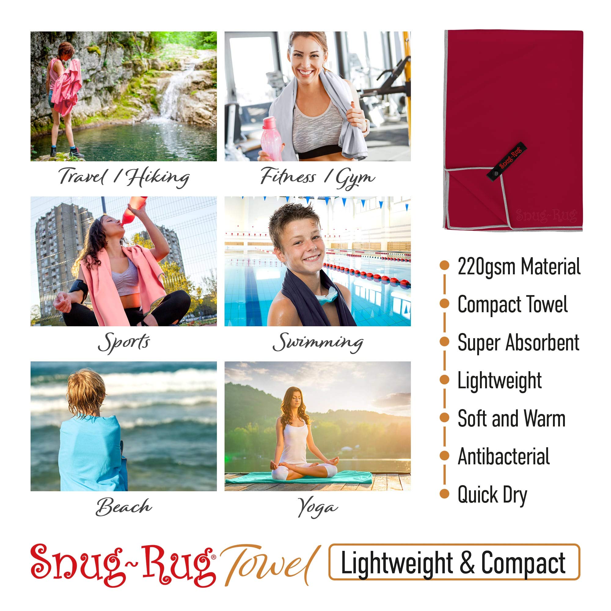 Snug Snug-Rug Microfibre serviette 80x160 cm rouge séchage rapide