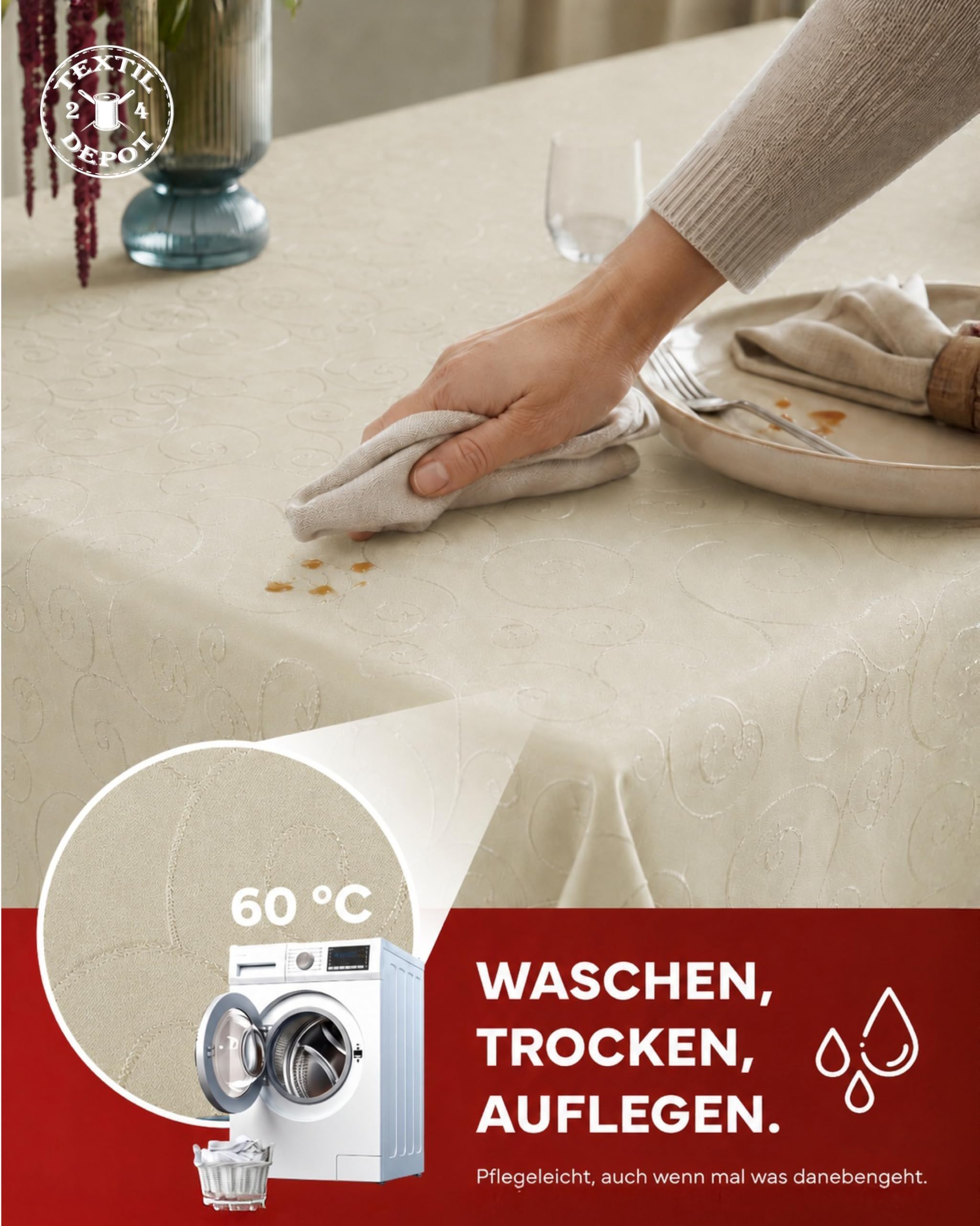 TEXPOT Ornament nappe ronde champagne 160 cm infroissable